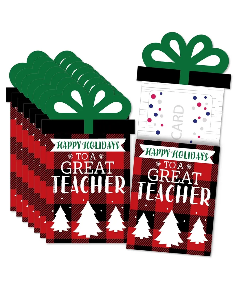 Big Dot of Happiness Plaid Teacher Appreciation - Christmas Money Gift Nifty Gifty Card Holders 8 Ct