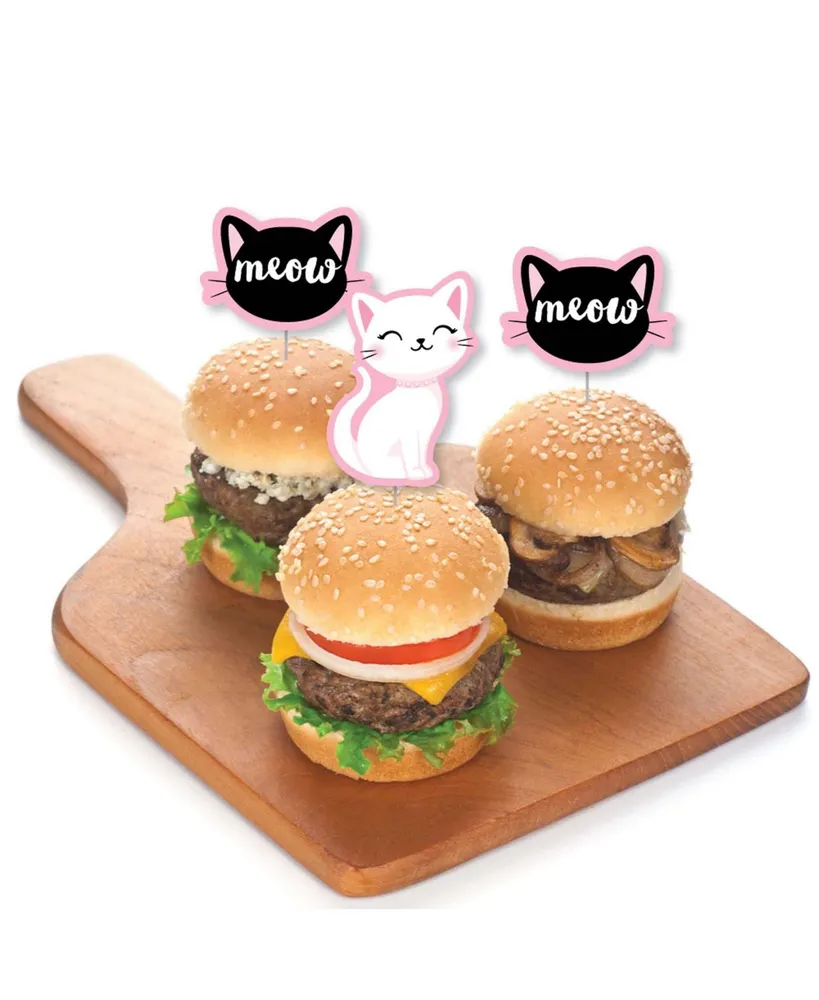 Purr-fect Kitty Cat - Dessert Cupcake Toppers - Clear Treat Picks - 24 Ct