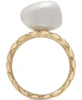 Cultured Freshwater Pearl (10 x 14mm) Double Row Ring in 14k Gold-Plated Sterling Silver