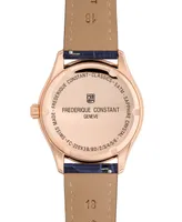 Frederique Constant Women's Swiss Classic Diamond (3/8 ct. t.w.) Navy Leather Strap Watch 36mm