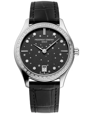 Frederique Constant Women's Swiss Classic Diamond (3/8 ct. t.w.) Black Leather Strap Watch 36mm