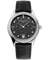 Frederique Constant Women's Swiss Classic Diamond (3/8 ct. t.w.) Black Leather Strap Watch 36mm