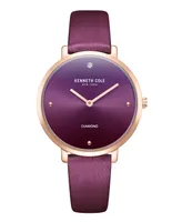 Kenneth Cole New York Women's Diamond Accent Dial Burgundy Genuine Leather Strap Watch 34mm