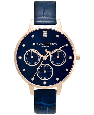 Olivia Burton Women's Multifunction Blue Leather Strap Watch 34mm