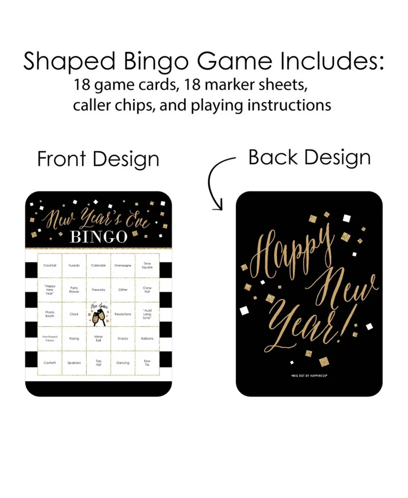 New Year's Eve - Gold - Bar Bingo Cards & Markers - Party Bingo Game - 18 Ct
