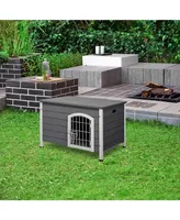 PawHut Wooden Dog Cage Kennel Lockable Door Small Animal House Gray