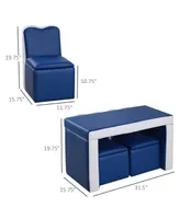 Qaba Kids Leather Sofa Multi-functional Table Chair Set Storage Blue