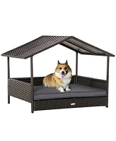 PawHut Wicker Dog Bed Patio Rat Pet Furniture with Cushion,