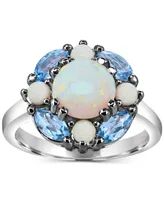 Lab-Grown Opal (1-1/2 ct. t.w.) & Swiss Blue Topaz (1-1/8 ct. t.w.) Cluster Ring in Sterling Silver