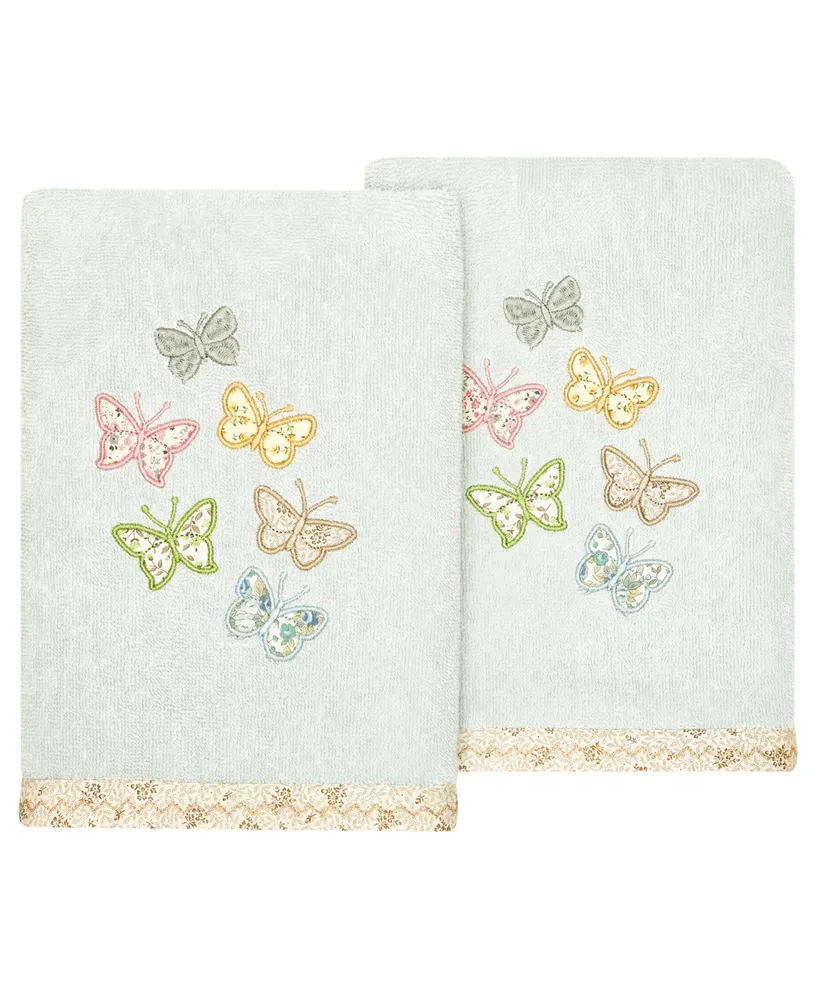 Linum Home Textiles Turkish Cotton Mariposa Embellished Hand Towel Set, 2 Piece