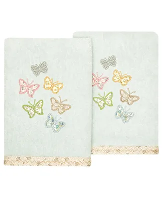 Linum Home Textiles Turkish Cotton Mariposa Embellished Hand Towel Set, 2 Piece