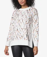 Andrew Marc Sport Women's Printed Tunic Length Pullover Top with Side Vents