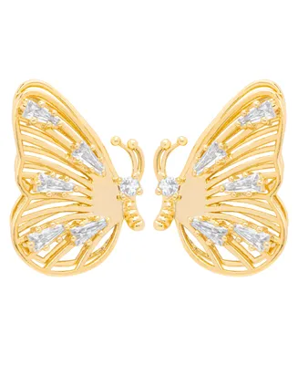 Macy's Gold Plated Cubic Zirconia Butterfly Stud Earrings - Gold