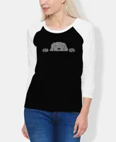 La Pop Art Women's Raglan Peeking Dog Word T-shirt