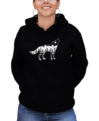 La Pop Art Women's Howling Wolf Word Hooded Sweatshirt