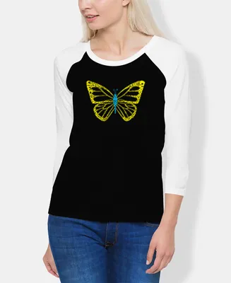 La Pop Art Women's Raglan Butterfly Word T-shirt
