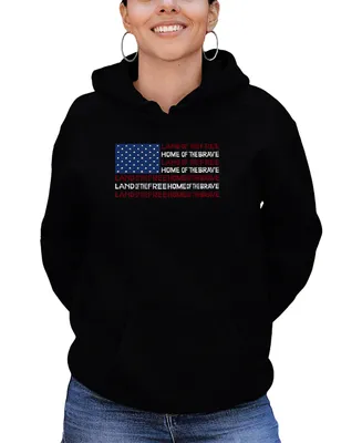 La Pop Art Women's Land of the Free American Flag Word Hooded Sweatshirt