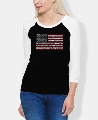 La Pop Art Women's Raglan 50 States Usa Flag Word T-shirt