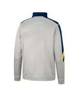 Men's Colosseum Gray and Navy West Virginia Mountaineers Bushwood Fleece Quarter-Zip Jacket