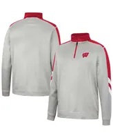 Men's Colosseum Gray and Red Wisconsin Badgers Bushwood Fleece Quarter-Zip Jacket