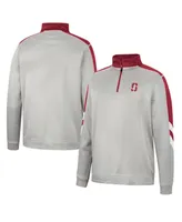 Men's Colosseum Gray and Cardinal Stanford Bushwood Fleece Quarter-Zip Jacket