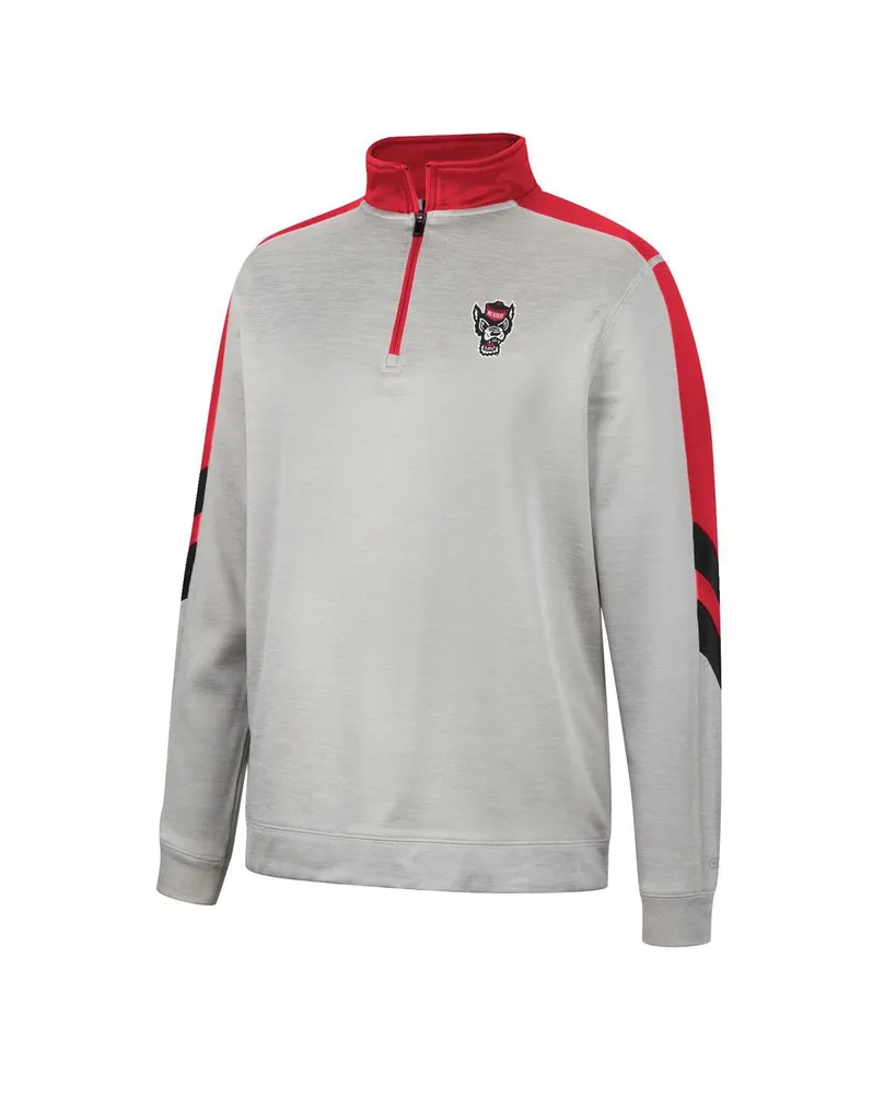 Men's Colosseum Gray and Red Nc State Wolfpack Bushwood Fleece Quarter-Zip Jacket