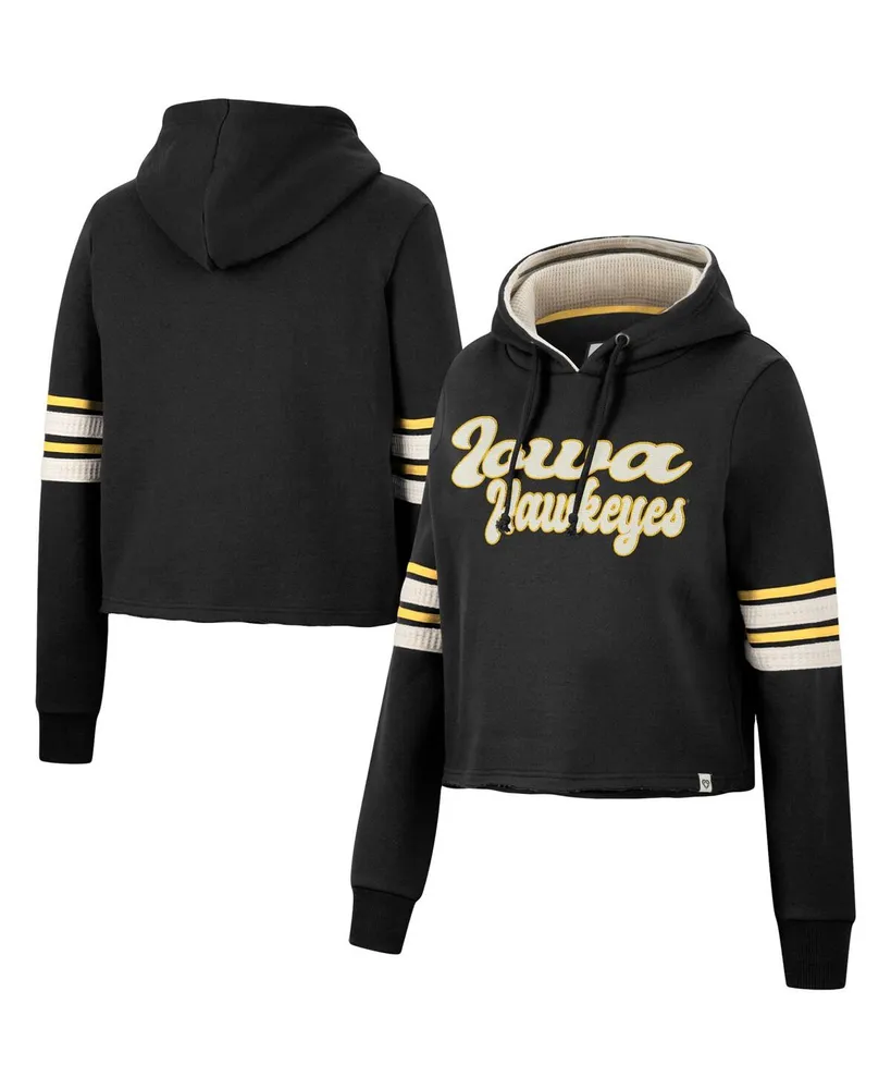 Women's Colosseum Black Iowa Hawkeyes Retro Cropped Pullover Hoodie