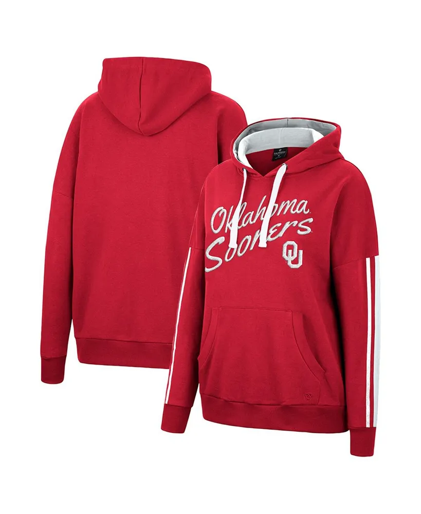 Women's Colosseum Crimson Oklahoma Sooners Serena Oversized Sleeve Striping V-Neck Pullover Hoodie