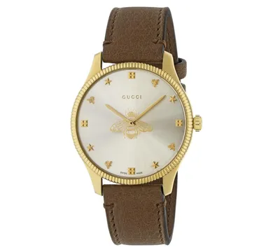 Gucci Women's Swiss G-Timeless Slim Brown Leather Strap Watch 36mm