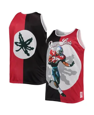 Men's Mitchell & Ness Eddie George Black, Scarlet Ohio State Buckeyes Sublimated Player Big and Tall Tank Top