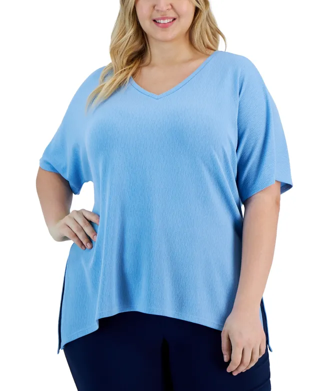 Jm Collection Plus V-Neck Buttoned-Cuff Top, Created for Macy's