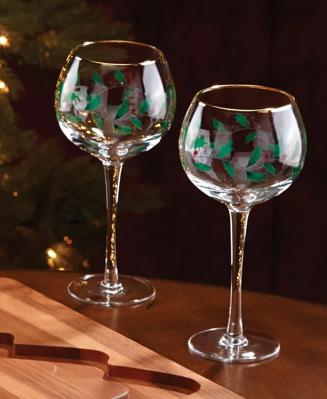 Lenox Holiday Holly 4-Piece Stemless Wine Glass Set