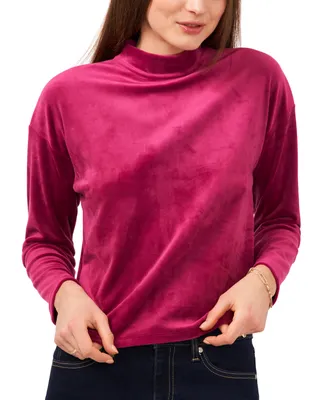 1.state Women's Drop Shoulder High Neck Velour Top