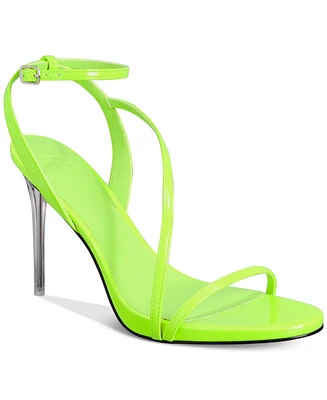 Aaj By Aminah Women's Zayn Lucite Heel Asymmetrical Strap Dress Sandals