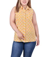 Ny Collection Plus Size Sleeveless Notch Collar Button Front Blouse