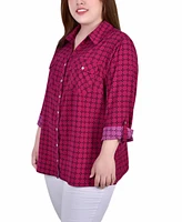 Ny Collection Plus 3/4 Sleeve Roll Tab Notch Collar Blouse