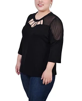 Ny Collection Plus 3/4 Sleeve Top with Neckline Cutouts and Stones