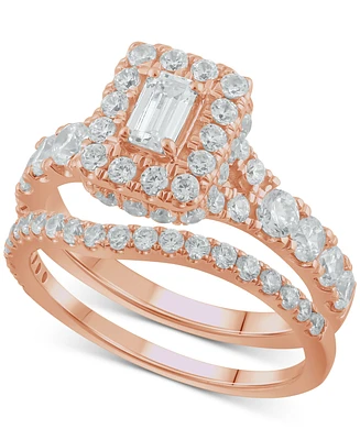 Diamond Halo Emerald Bridal Set (2. ct. t.w.) 14k White, Yellow or Rose Gold