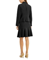 Le Suit Crepe Button-Front Flounce Skirt Suit, Regular and Petite Sizes