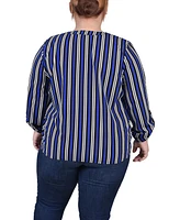 Ny Collection Plus Size Long Roll Tab Sleeve Zip Pocket Blouse