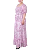 Ny Collection Plus Size Short Sleeve Smocked Maxi Dress