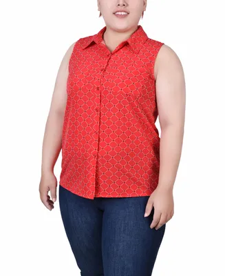 Ny Collection Plus Size Sleeveless Notch Collar Button Front Blouse