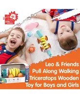Leo & Friends Pull Along Walking Triceratops Wooden Toy for Boys and Girls