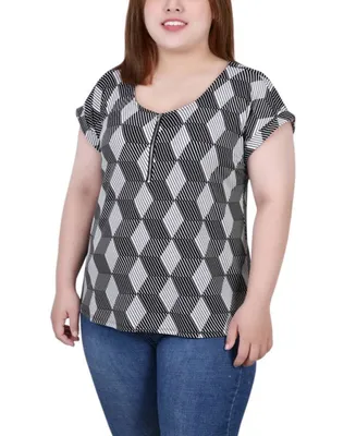 Ny Collection Plus Size Short Extended Sleeve Zip Top