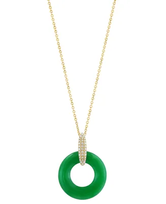 Effy Dyed Green Jade & Diamond (1/10 ct. t.w.) Circle 18" Pendant Necklace in 14k Gold