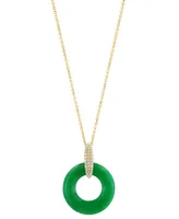 Effy Dyed Green Jade & Diamond (1/10 ct. t.w.) Circle 18" Pendant Necklace in 14k Gold