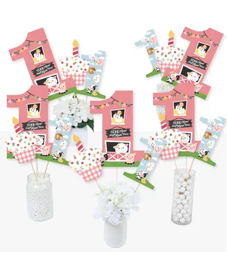 1st Birthday Girl Farm Animals - First Birthday Party - Table Toppers - 15 Ct