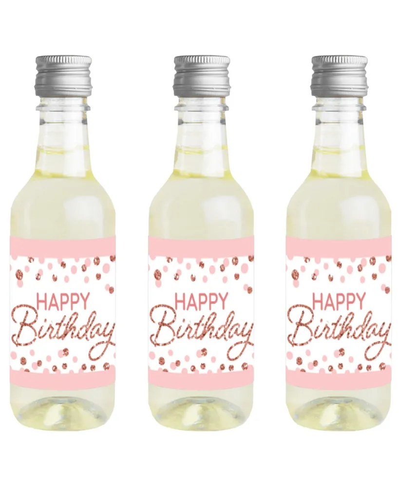 Pink Rose Gold Birthday Mini Wine and Champagne Label Stickers Party Favor 16 Ct