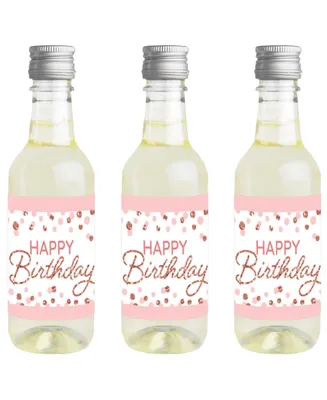 Pink Rose Gold Birthday Mini Wine and Champagne Label Stickers Party Favor 16 Ct