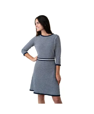 Hope & Henry Women's Organic Cotton 3/4 Sleeve Fit and Flare Sweater Dress